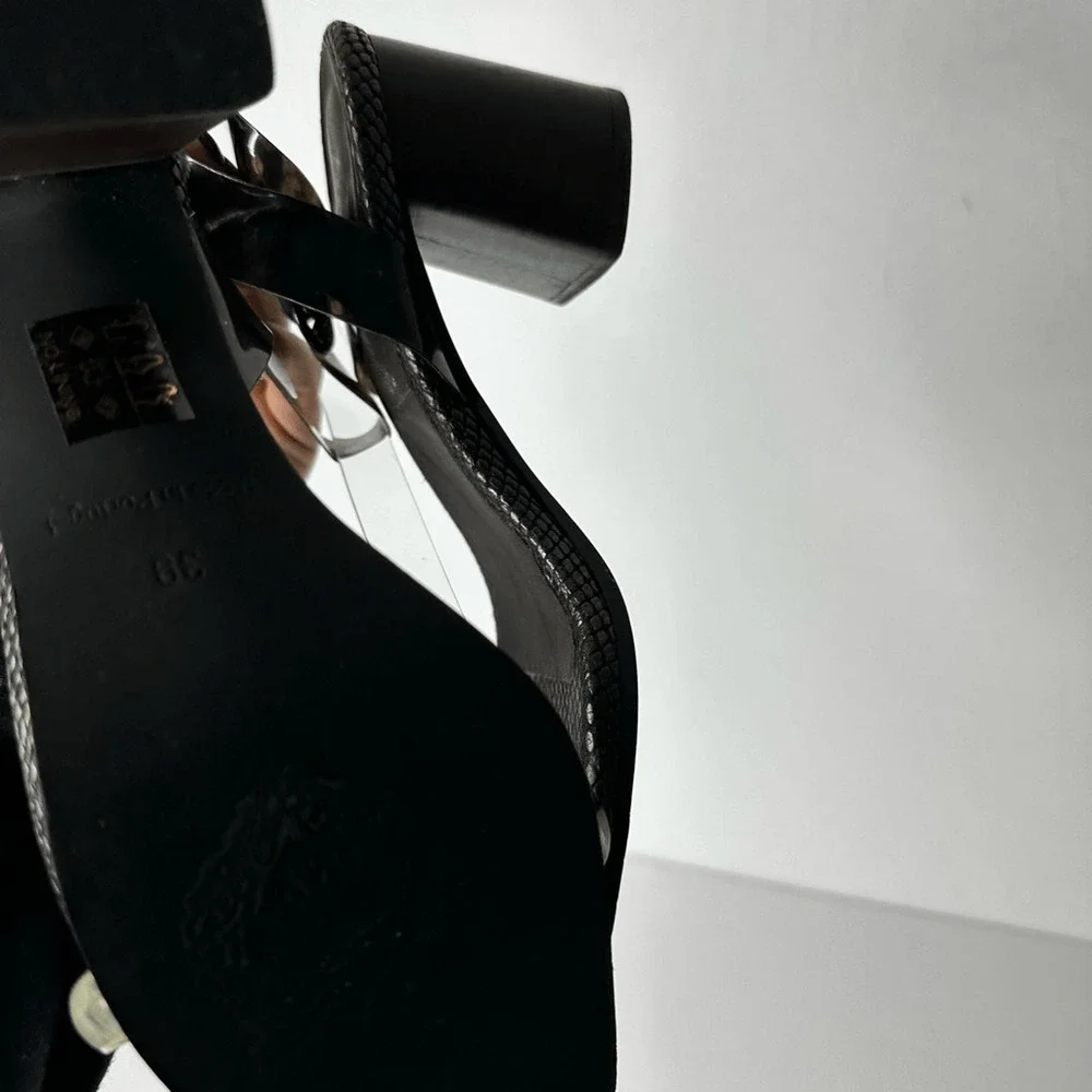 FREE PEOPLE Natal Heel Black block heel ankle strap square toe womens 39 US 9